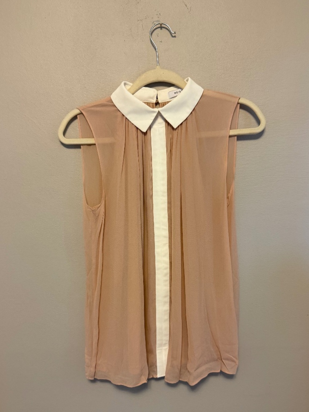 Reiss Alva Sleeveless Blouse Size 0 Nude Ivory Gathered Collar NWOT''''